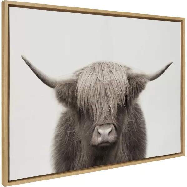 Kate and Laurel Sylvie Hey Dude Highland Cow Color Framed Linen Textured Canvas Wall Art by The Creative Bunch Studio 18x40 Panel Gray Decorative Cow Art for WallNatural