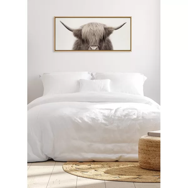 Kate and Laurel Sylvie Hey Dude Highland Cow Color Framed Linen Textured Canvas Wall Art by The Creative Bunch Studio 18x40 Panel Gray Decorative Cow Art for WallNatural