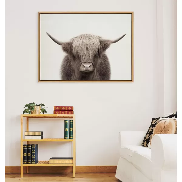 Kate and Laurel Sylvie Hey Dude Highland Cow Color Framed Linen Textured Canvas Wall Art by The Creative Bunch Studio 18x40 Panel Gray Decorative Cow Art for WallNatural