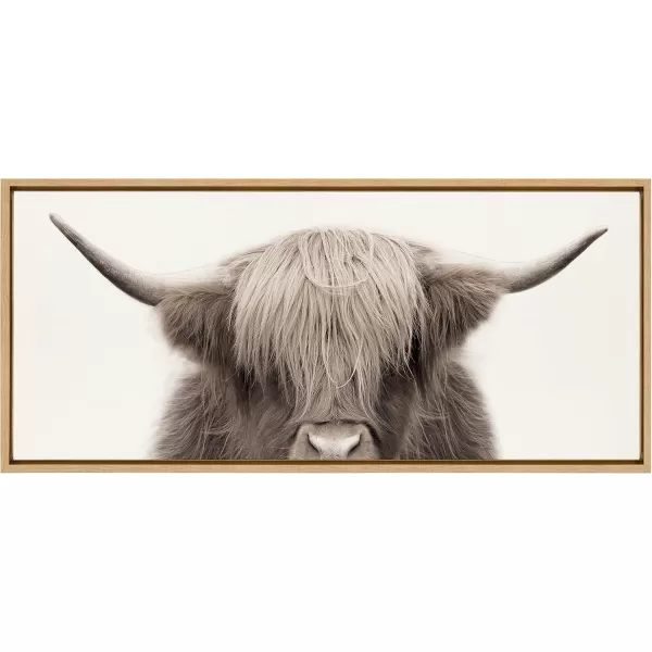 Kate and Laurel Sylvie Hey Dude Highland Cow Color Framed Linen Textured Canvas Wall Art by The Creative Bunch Studio 18x40 Panel Gray Decorative Cow Art for WallNatural