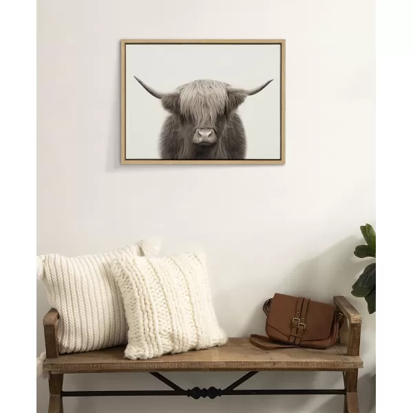 Kate and Laurel Sylvie Hey Dude Highland Cow Color Framed Linen Textured Canvas Wall Art by The Creative Bunch Studio 18x40 Panel Gray Decorative Cow Art for WallNatural