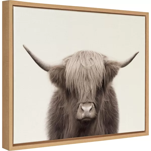 Kate and Laurel Sylvie Hey Dude Highland Cow Color Framed Linen Textured Canvas Wall Art by The Creative Bunch Studio 18x40 Panel Gray Decorative Cow Art for WallNatural