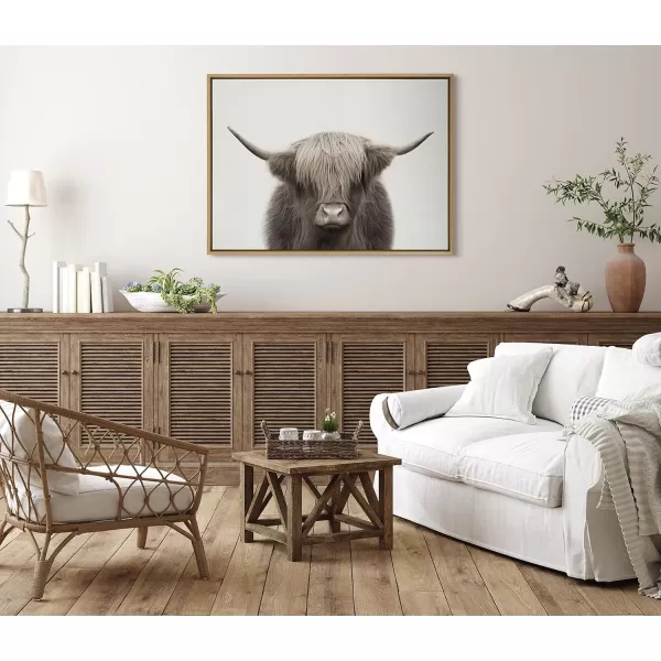 Kate and Laurel Sylvie Hey Dude Highland Cow Color Framed Linen Textured Canvas Wall Art by The Creative Bunch Studio 18x40 Panel Gray Decorative Cow Art for WallNatural