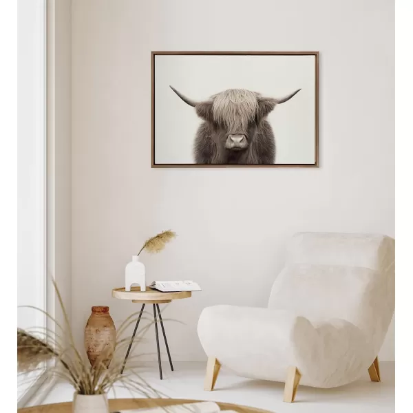 Kate and Laurel Sylvie Hey Dude Highland Cow Color Framed Linen Textured Canvas Wall Art by The Creative Bunch Studio 18x40 Panel Gray Decorative Cow Art for WallGold