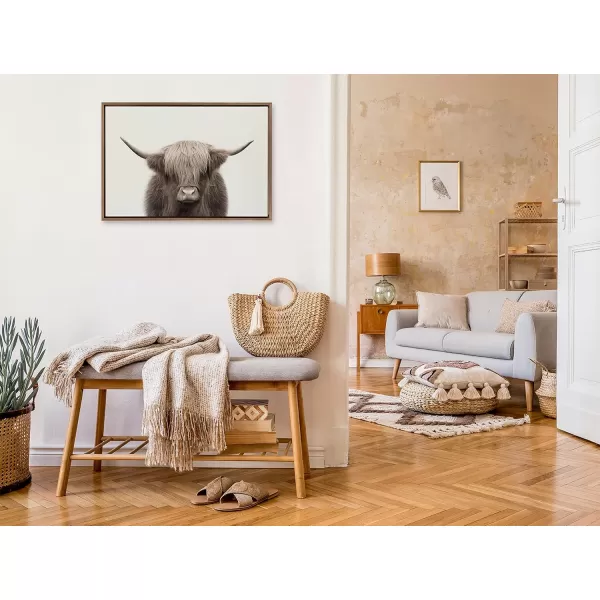 Kate and Laurel Sylvie Hey Dude Highland Cow Color Framed Linen Textured Canvas Wall Art by The Creative Bunch Studio 18x40 Panel Gray Decorative Cow Art for WallGold