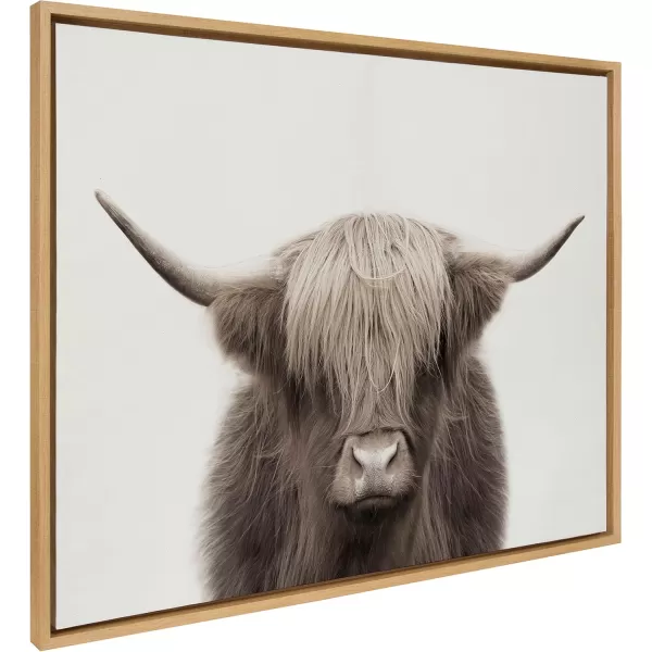 Kate and Laurel Sylvie Hey Dude Highland Cow Color Framed Linen Textured Canvas Wall Art by The Creative Bunch Studio 18x40 Panel Gray Decorative Cow Art for WallNatural