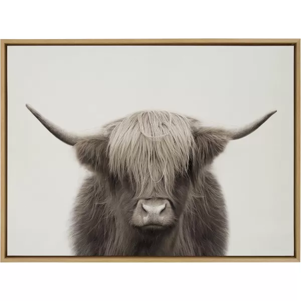 Kate and Laurel Sylvie Hey Dude Highland Cow Color Framed Linen Textured Canvas Wall Art by The Creative Bunch Studio 18x40 Panel Gray Decorative Cow Art for WallNatural