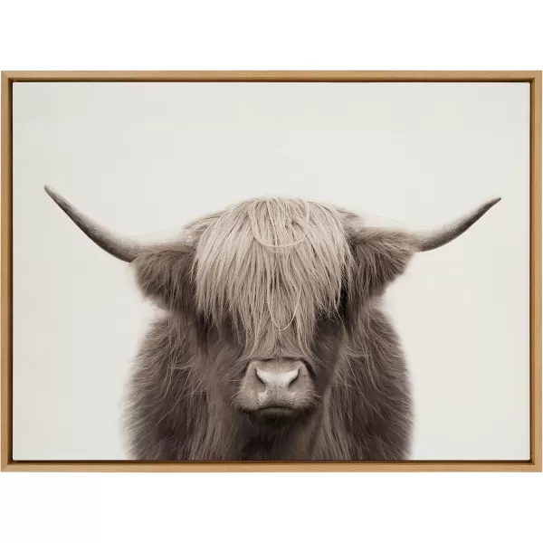 Kate and Laurel Sylvie Hey Dude Highland Cow Color Framed Linen Textured Canvas Wall Art by The Creative Bunch Studio 18x40 Panel Gray Decorative Cow Art for WallNatural