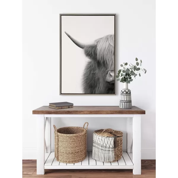 Kate and Laurel Sylvie Hey Dude Highland Cow Crop Framed Linen Textured Canvas Wall Art by The Creative Bunch Studio 23x33 Gold Decorative Rustic Cow Art Print for WallGrey