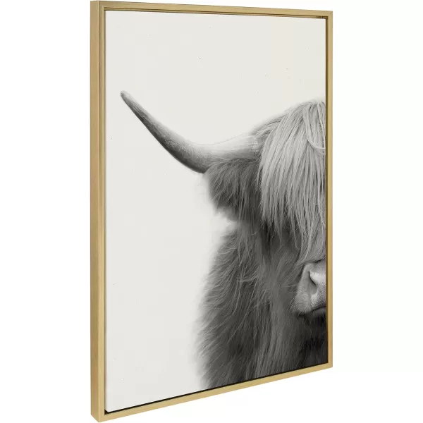 Kate and Laurel Sylvie Hey Dude Highland Cow Crop Framed Linen Textured Canvas Wall Art by The Creative Bunch Studio 23x33 Gold Decorative Rustic Cow Art Print for WallGold