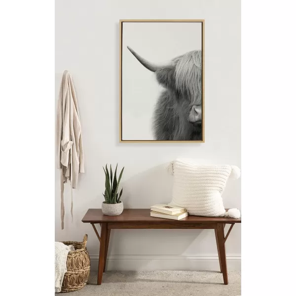 Kate and Laurel Sylvie Hey Dude Highland Cow Crop Framed Linen Textured Canvas Wall Art by The Creative Bunch Studio 23x33 Gold Decorative Rustic Cow Art Print for WallNatural