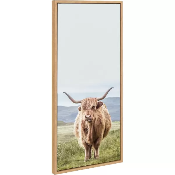 Kate and Laurel Sylvie Highland Cow Mountain Landscape Framed Canvas Wall Art by The Creative Bunch Studio 18x40 Natural Decorative Farmhouse Decor for WallNatural