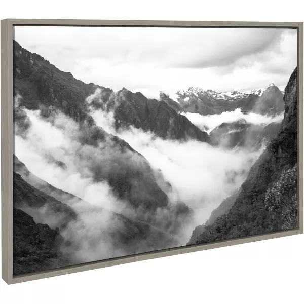 Kate and Laurel Sylvie Highland Cow Mountains and Inca Trail Framed Canvas Wall Art Set by Various Artists Set of 3 two 16x20 and one 23x33 Black Frames Decorative Black and White Nature ArtGray