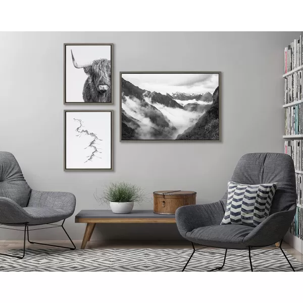 Kate and Laurel Sylvie Highland Cow Mountains and Inca Trail Framed Canvas Wall Art Set by Various Artists Set of 3 two 16x20 and one 23x33 Black Frames Decorative Black and White Nature ArtGray