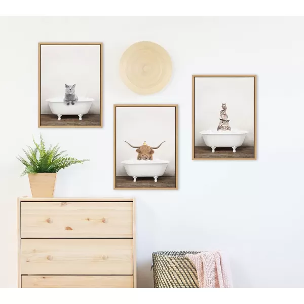 Kate and Laurel Sylvie Highland Cow and Duckling in Rustic Bath Framed Canvas Wall Art by Amy Peterson Art Studio 18x24 Gray Modern Fun Decorative Bathtub Wall Art for Home DcorNatural