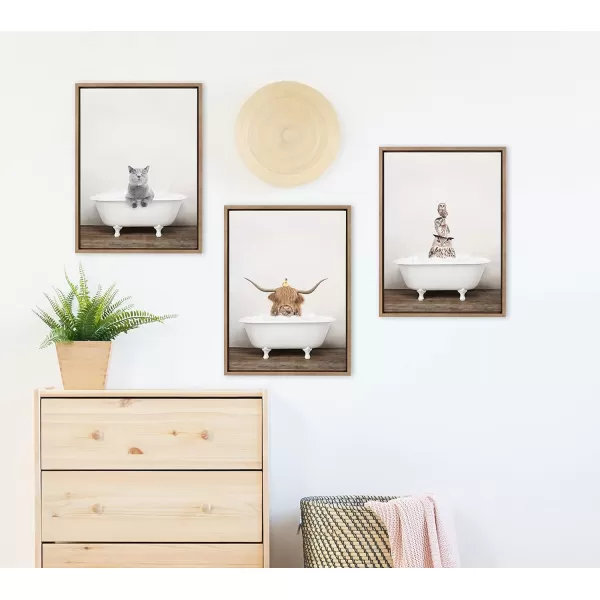 Kate and Laurel Sylvie Highland Cow and Duckling in Rustic Bath Framed Canvas Wall Art by Amy Peterson Art Studio 18x24 Gray Modern Fun Decorative Bathtub Wall Art for Home DcorGold