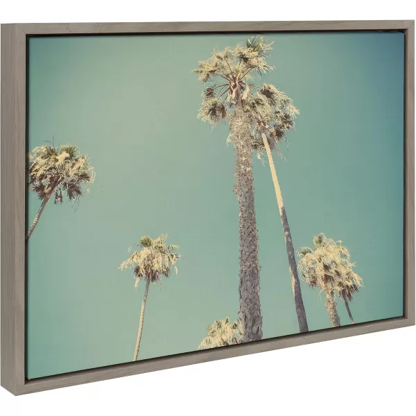 Kate and Laurel Sylvie House on Beach Palm Trees in Lajolla Palm Tree Sunburst and Surfers Framed Canvas Wall Art Set by Saint and Sailor Studios 4 Piece Set Gray Coastal Beach Art for Wall