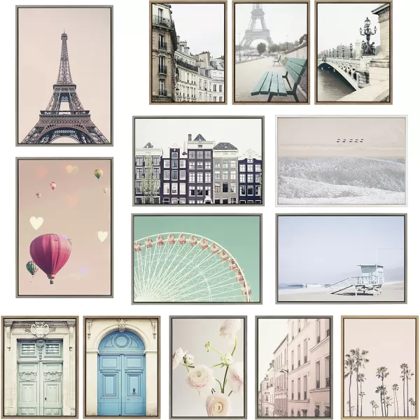 Kate and Laurel Sylvie L Hotel Paris Eiffel Tower Europe Travel and Pont Alexandre III Framed Canvas Wall Art by Caroline Mint 18x24 Gold Decorative French Travel Art for Wall