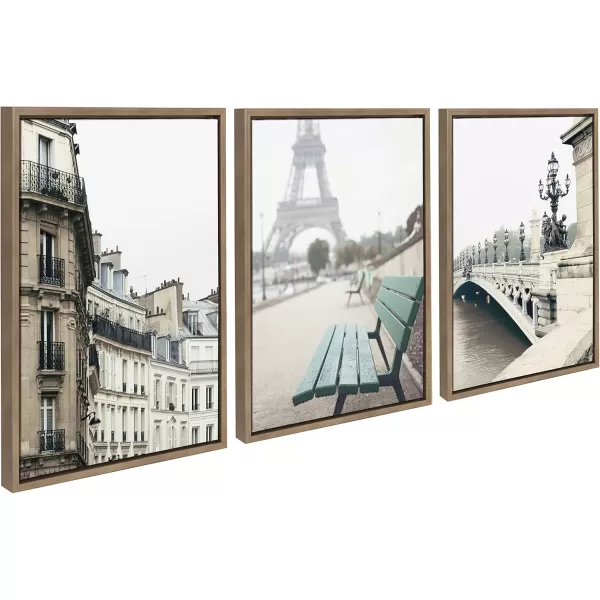 Kate and Laurel Sylvie L Hotel Paris Eiffel Tower Europe Travel and Pont Alexandre III Framed Canvas Wall Art by Caroline Mint 18x24 Gold Decorative French Travel Art for Wall