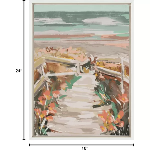 Kate and Laurel Sylvie Landscape 08 Beach Framed Canvas Wall Art by Annie Quigley 18x24 Natural Soft Watercolor Beachy Landscape with Ocean Sands Art for Wall DecorWhite