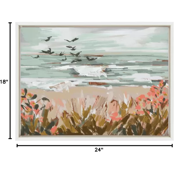 Kate and Laurel Sylvie Landscape 09 Beach Framed Canvas Wall Art by Annie Quigley 18x24 White Soft Watercolor Beachy Landscape with Ocean Sands Art for Wall DecorWhite