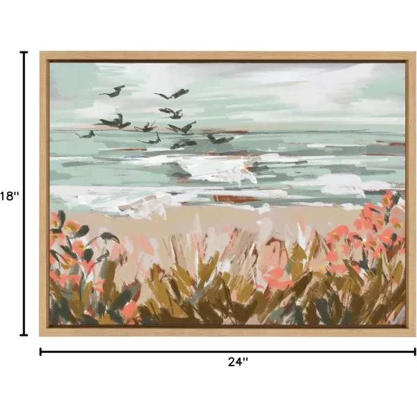 Kate and Laurel Sylvie Landscape 09 Beach Framed Canvas Wall Art by Annie Quigley 18x24 White Soft Watercolor Beachy Landscape with Ocean Sands Art for Wall DecorNatural