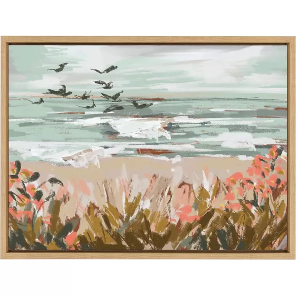 Kate and Laurel Sylvie Landscape 09 Beach Framed Canvas Wall Art by Annie Quigley 18x24 White Soft Watercolor Beachy Landscape with Ocean Sands Art for Wall DecorNatural