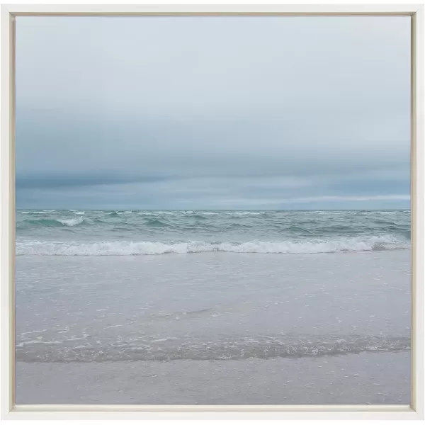 Kate and Laurel Sylvie Lifes a Beach Framed Canvas Wall Art by Stephanie Klatt 22x22 White Natural Ocean Beach Landscape Art for Wall Decor