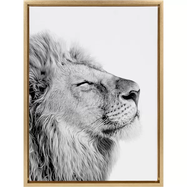 Kate and Laurel Sylvie Lion Self Actualizing Framed Canvas Wall Art by Amy Peterson Art Studio 18 x 24 Gray Adorable Animal Home DcorGold