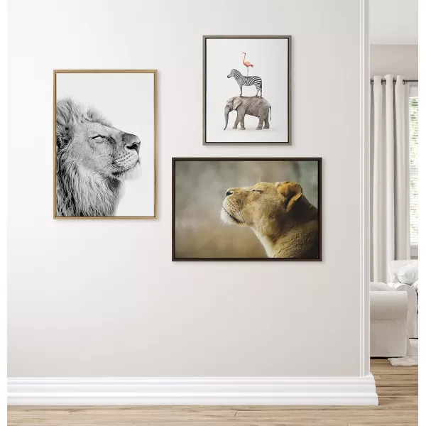 Kate and Laurel Sylvie Lion Self Actualizing Framed Canvas Wall Art by Amy Peterson Art Studio 18 x 24 Gray Adorable Animal Home DcorGold