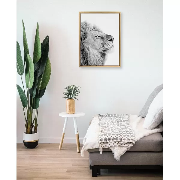 Kate and Laurel Sylvie Lion Self Actualizing Framed Canvas Wall Art by Amy Peterson Art Studio 18 x 24 Gray Adorable Animal Home DcorGold