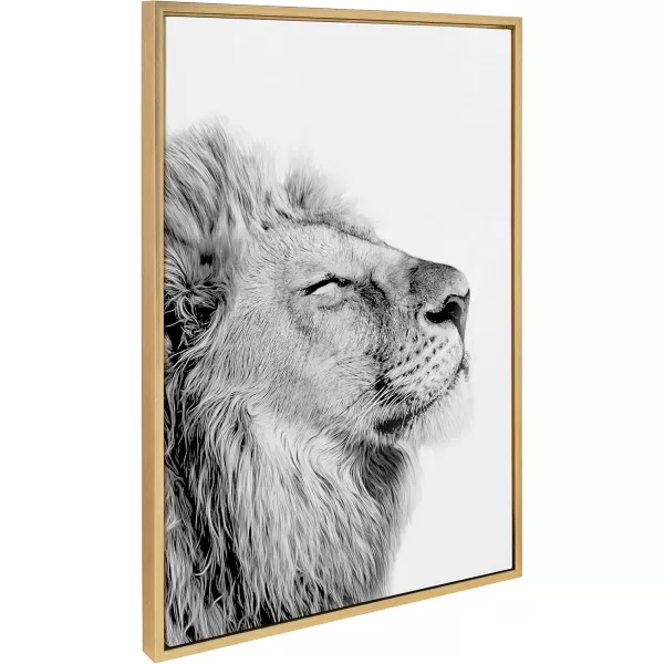 Kate and Laurel Sylvie Lion Self Actualizing Framed Canvas Wall Art by Amy Peterson Art Studio 18 x 24 Gray Adorable Animal Home DcorGold