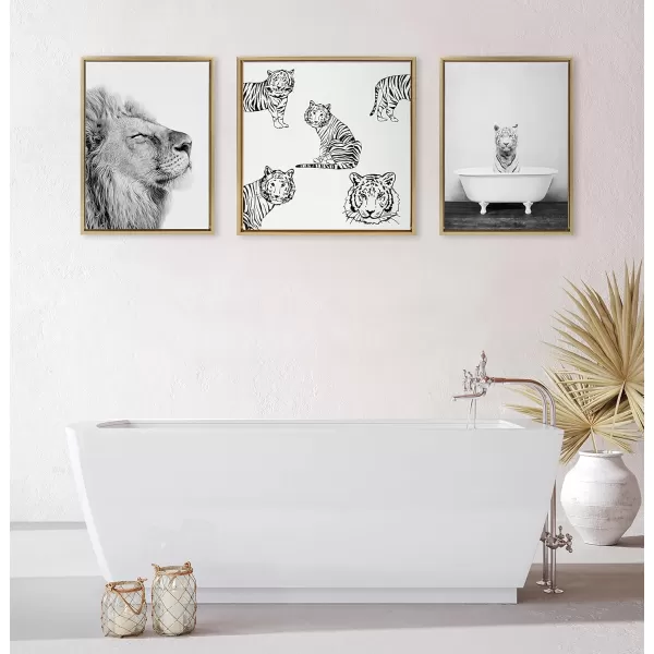 Kate and Laurel Sylvie Lion Self Actualizing Framed Canvas Wall Art by Amy Peterson Art Studio 18 x 24 Gray Adorable Animal Home DcorGold