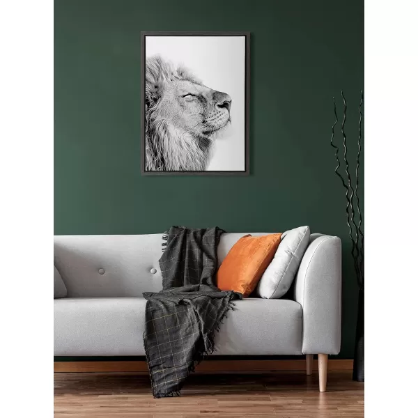 Kate and Laurel Sylvie Lion Self Actualizing Framed Canvas Wall Art by Amy Peterson Art Studio 18 x 24 Gray Adorable Animal Home DcorGray