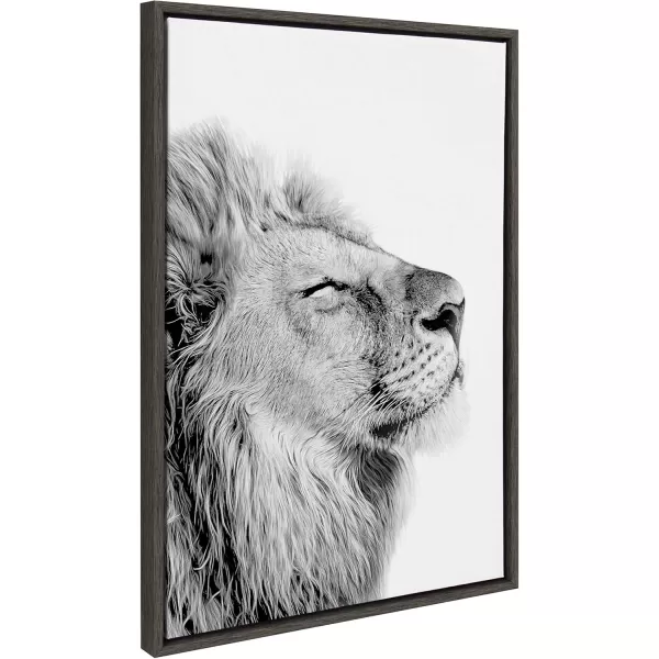 Kate and Laurel Sylvie Lion Self Actualizing Framed Canvas Wall Art by Amy Peterson Art Studio 18 x 24 Gray Adorable Animal Home DcorGrey