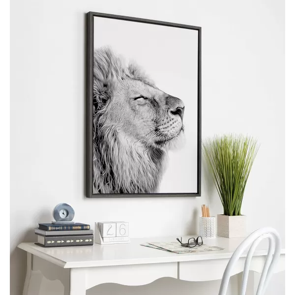 Kate and Laurel Sylvie Lion Self Actualizing Framed Canvas Wall Art by Amy Peterson Art Studio 18 x 24 Gray Adorable Animal Home DcorGrey