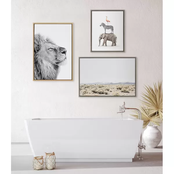 Kate and Laurel Sylvie Lion Self Actualizing Framed Canvas Wall Art by Amy Peterson Art Studio 18 x 24 Gray Adorable Animal Home DcorNatural