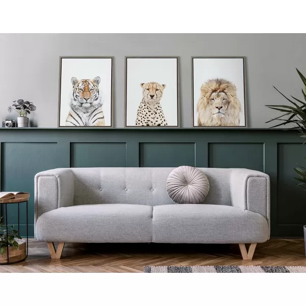 Kate and Laurel Sylvie Lion Stare Portrait Framed Canvas Wall Art by Amy Peterson Art Studio 18x24 Natural Modern Jungle Animal Portrait Art for WallGray