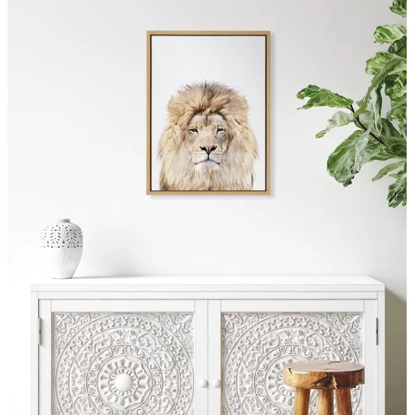 Kate and Laurel Sylvie Lion Stare Portrait Framed Canvas Wall Art by Amy Peterson Art Studio 18x24 Natural Modern Jungle Animal Portrait Art for WallNatural