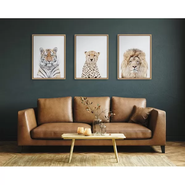 Kate and Laurel Sylvie Lion Stare Portrait Framed Canvas Wall Art by Amy Peterson Art Studio 18x24 Natural Modern Jungle Animal Portrait Art for WallNatural