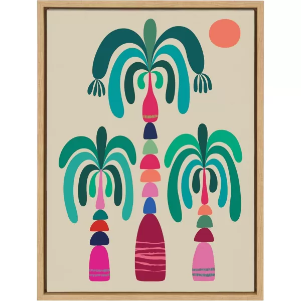 Kate and Laurel Sylvie MCM Palm Trees Framed Canvas Wall Art by Rachel Lee 18x24 Natural Colorful MidCentury Tree Art for Wall