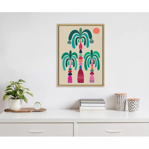 Kate and Laurel Sylvie MCM Palm Trees Framed Canvas Wall Art by Rachel Lee 18x24 Natural Colorful MidCentury Tree Art for Wall