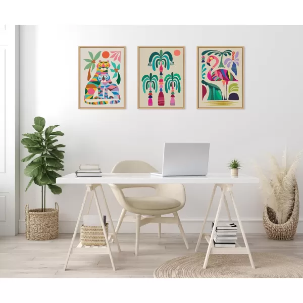 Kate and Laurel Sylvie MCM Palm Trees Framed Canvas Wall Art by Rachel Lee 18x24 Natural Colorful MidCentury Tree Art for Wall