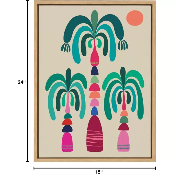Kate and Laurel Sylvie MCM Palm Trees Framed Canvas Wall Art by Rachel Lee 18x24 Natural Colorful MidCentury Tree Art for Wall