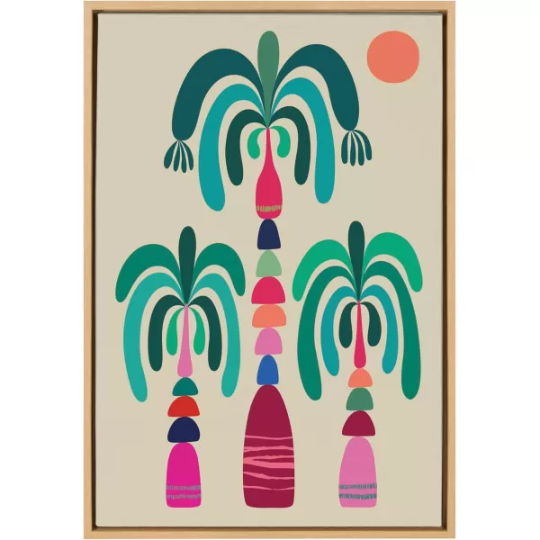 Kate and Laurel Sylvie MCM Palm Trees Framed Canvas Wall Art by Rachel Lee 23x33 Natural Colorful MidCentury Tree Art for Wall