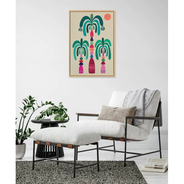 Kate and Laurel Sylvie MCM Palm Trees Framed Canvas Wall Art by Rachel Lee 23x33 Natural Colorful MidCentury Tree Art for Wall