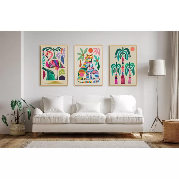 Kate and Laurel Sylvie MCM Palm Trees Framed Canvas Wall Art by Rachel Lee 23x33 Natural Colorful MidCentury Tree Art for Wall