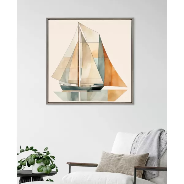 Kate and Laurel Sylvie Mid Century Modern Geometric Sailboat Framed Canvas Wall Art by The Creative Bunch Studio 30x30 Gray Modern Colorful Sailing Art for WallGray