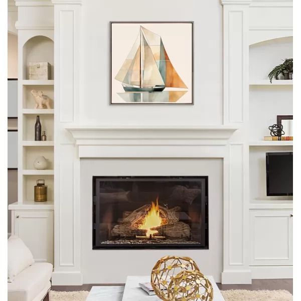 Kate and Laurel Sylvie Mid Century Modern Geometric Sailboat Framed Canvas Wall Art by The Creative Bunch Studio 30x30 Gray Modern Colorful Sailing Art for WallGray