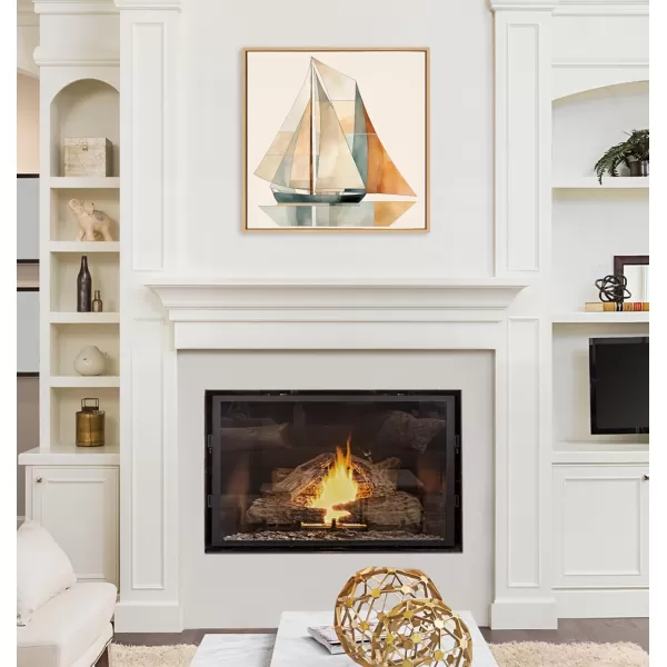 Kate and Laurel Sylvie Mid Century Modern Geometric Sailboat Framed Canvas Wall Art by The Creative Bunch Studio 30x30 Gray Modern Colorful Sailing Art for WallNatural